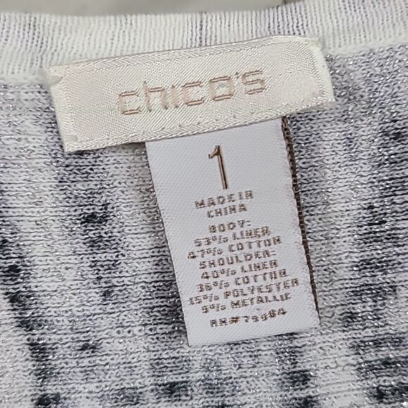 Chico's Navy Tie Dye Shimmer Linen Open Front Cardigan Lightweight Knit Sweater - Picture 3 of 9